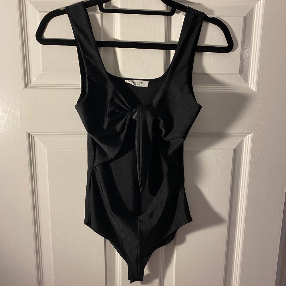 Cherry Mellow Black Front Tie Bodysuit